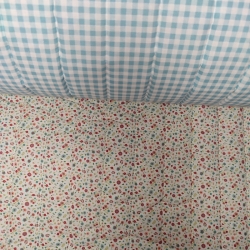 Tela Acolchada Flores Rojas y Vichy Azul  Reversible 0