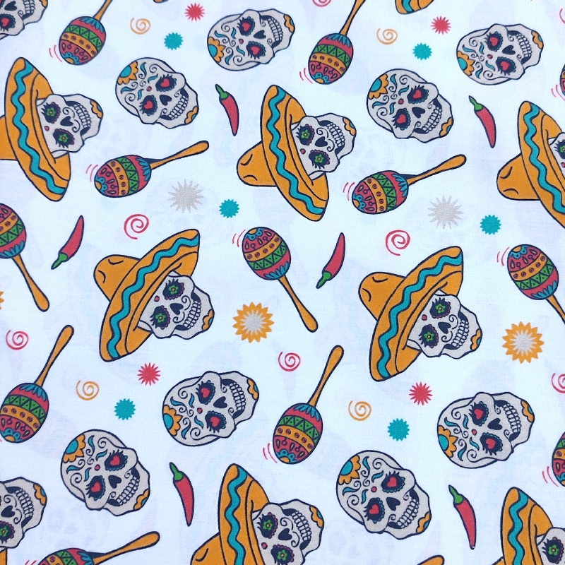 Algodón Calaveras Mexicanas Halloween Algodón Calaveras Mexicanas Halloween
