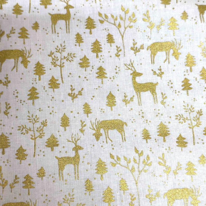 Navidad Ciervos Dorados Algodón