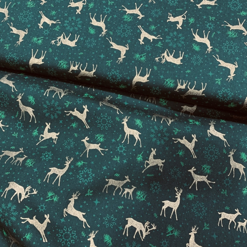 Navidad Ciervos Verdes Algodón Navidad Ciervos Verdes Algodón