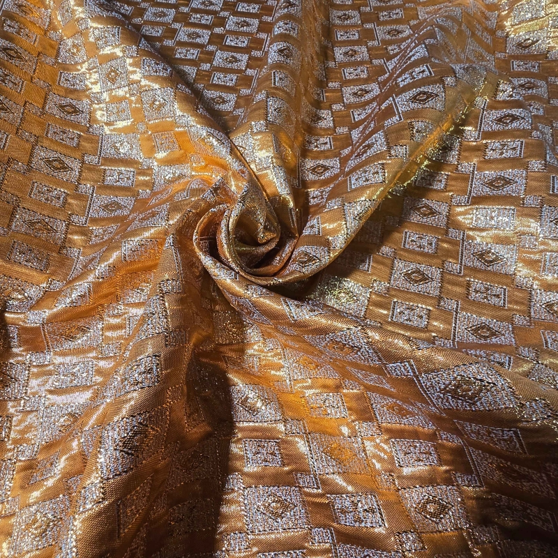 Tejido Fantasía Naranja Cuadrados Disfraz